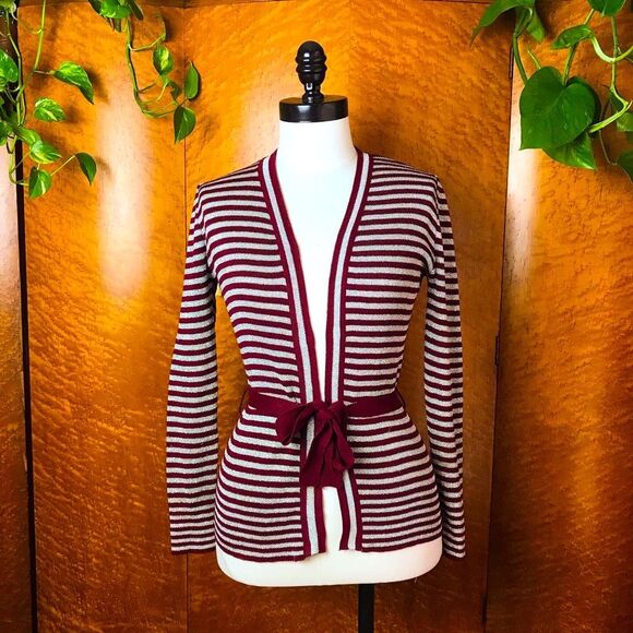 70’s 70s VINTAGE MACY’S Silver Burgundy Cardigan M - Picture 1 of 13